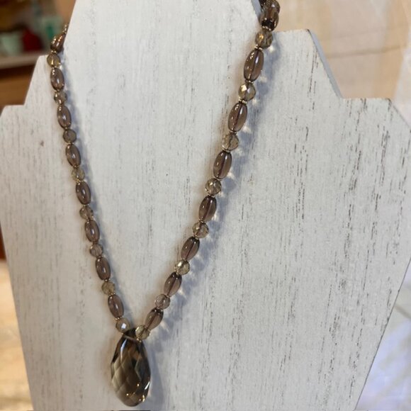 Vintage Smokey Quartz and 14K Gold Beaded Necklace, Healing Jewelry Necklace - Picture 8 of 16